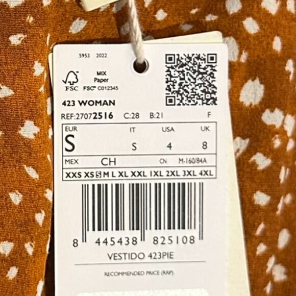 NWT MANGO Long Sleeve Maxi Prairie Tea Dress Orange Animal Print Size 4 / Small - Picture 5 of 12